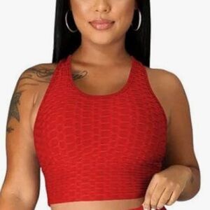 Red Honeycomb Pattern Racerback Crop Workout Top Large
